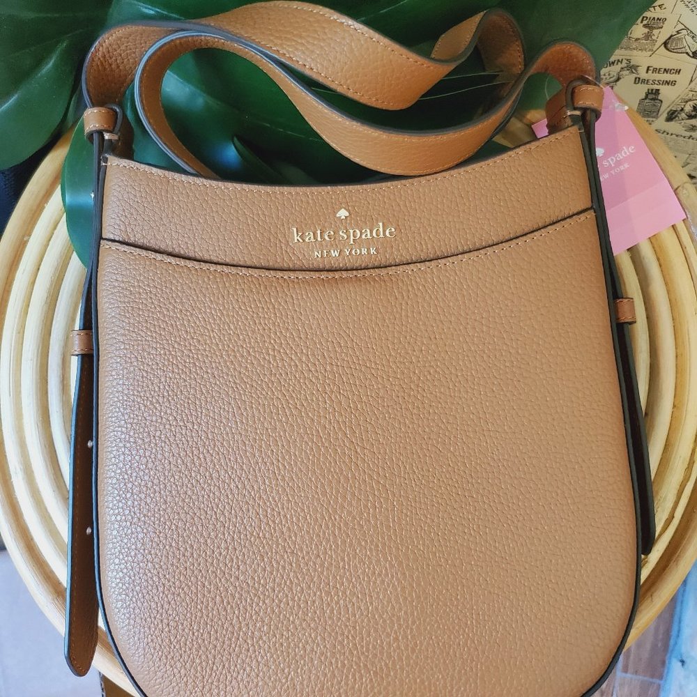 Kate Spade Leila North South Top Zip Crossbody Warm Ginger Bread Pebbled Leather - Picture 3 of 8